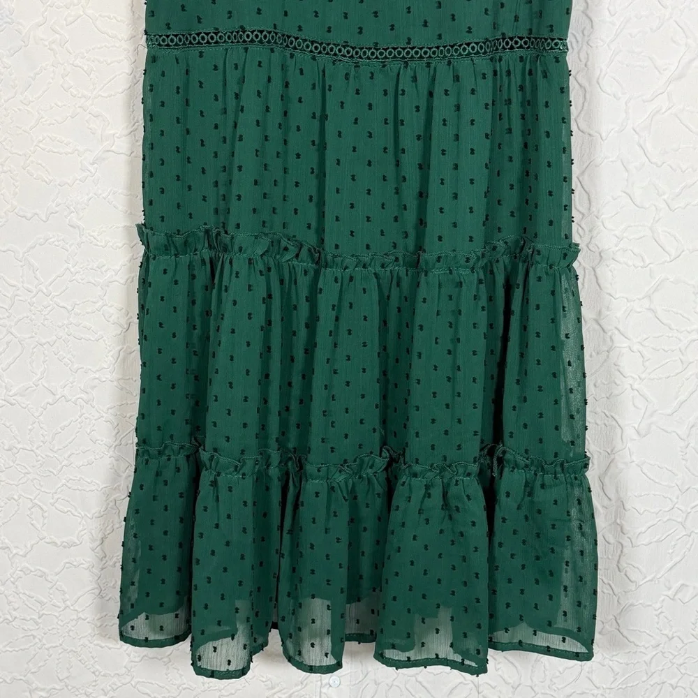 Trixxi Emerald Green Embroidered Ruffle Tiered Mini Dress Sz L